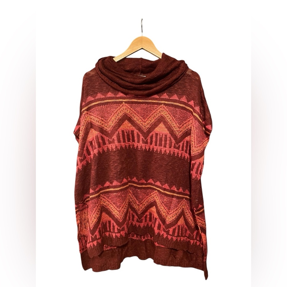 Indigo Burgundy and Orange Cowl Neck Poncho NWOT - Picture 2 of 3
